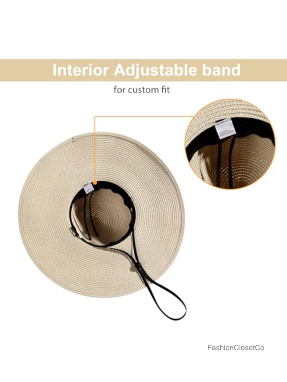 Wide Brim Straw Sun Hat with Chin Strap, Foldable UPF 50+ - Picture 4 of 6